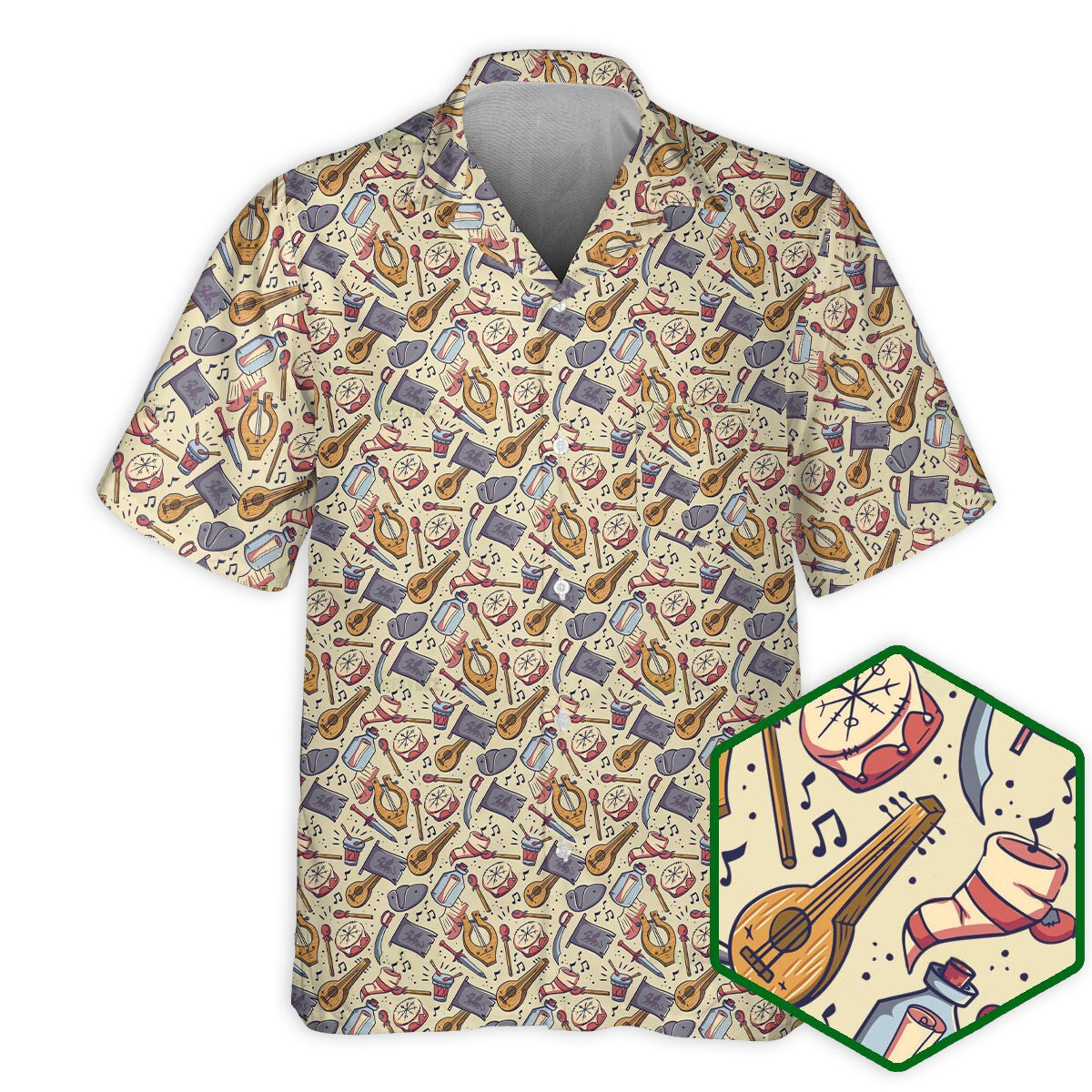 Fantasy Role Bard Sword Music Hawaiian Shirt Creative Print View For Coastal Travel