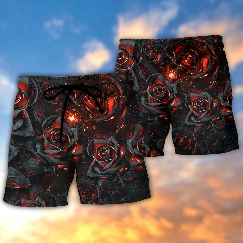 Rose Flower Burning Life Art Beach Shorts For Coastal Summer Adventures