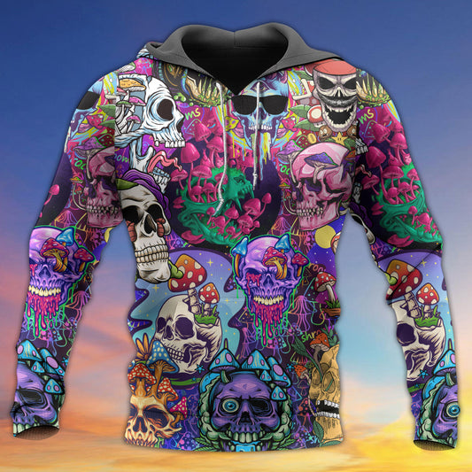 Hippie Colorful Mushroom Skull Hoodie For Peaceful Casual Style Weekend Travel And Comfort