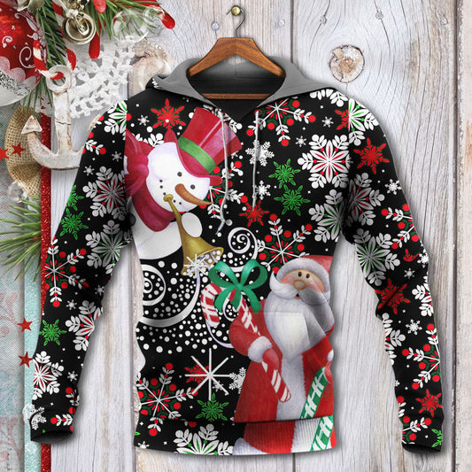 Christmas Snowy Day Santa Snowman Hoodie For Winter Adventures Family Gatherings And Festive Everyday Style