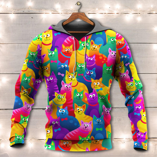Funny Colorful Cats Hoodie For Casual Outfits Outdoor Trips And Comfortable Layering