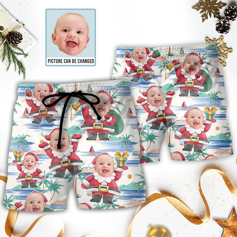 Christmas Santa Summer Beach Shorts Artwork Detail For Casual Warm Weather Outfits