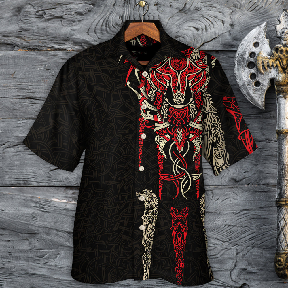 Wolf Norse Warrior Fenrir Head Celtic Hawaiian Shirt Artwork Detail For Tropical Trips And Casual Outings