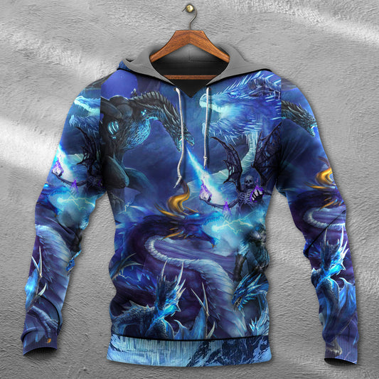 Blue Dragon Skull Lightning Hoodie For Gothic Art Lovers Daily Wear And Weekend Adventures