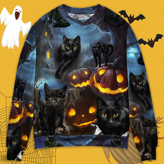 Halloween Black Cat Dark Night Sweater For Halloween Events Weekend Outings And Creative Gift Giving