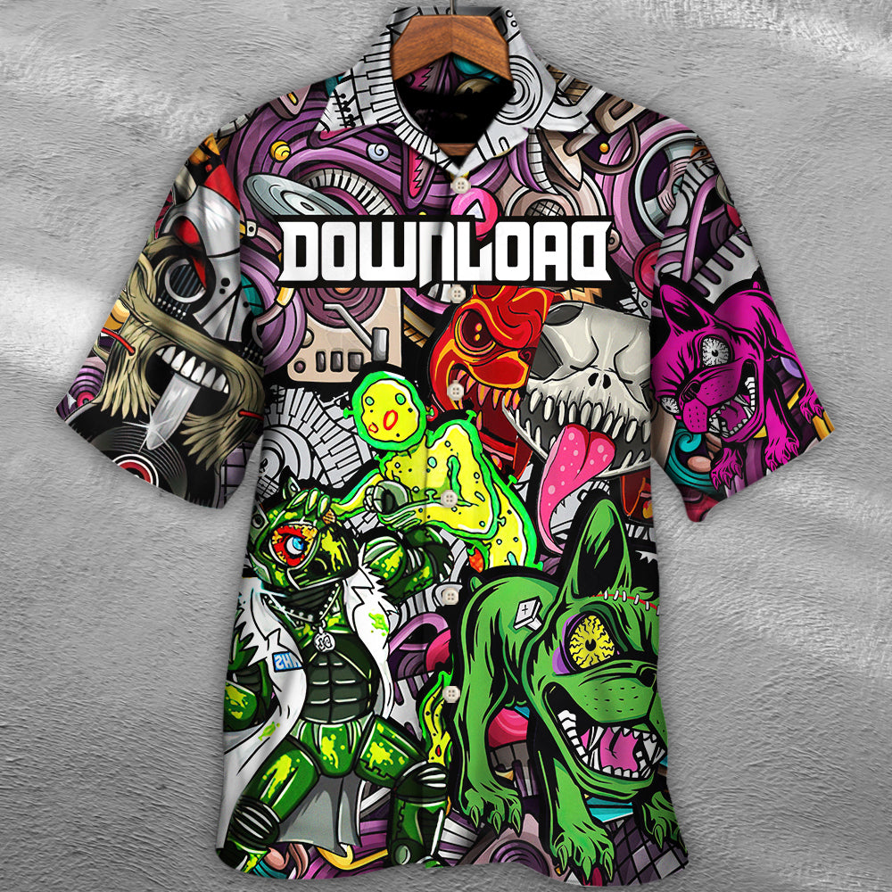 Colorful Music Rock Festival Hawaiian Shirt Detailed Pattern View For Coastal Travel