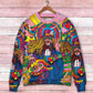Hippie Rock Music Colorful Sweater For Free Spirited Outfits Holidays And Everyday Comfort