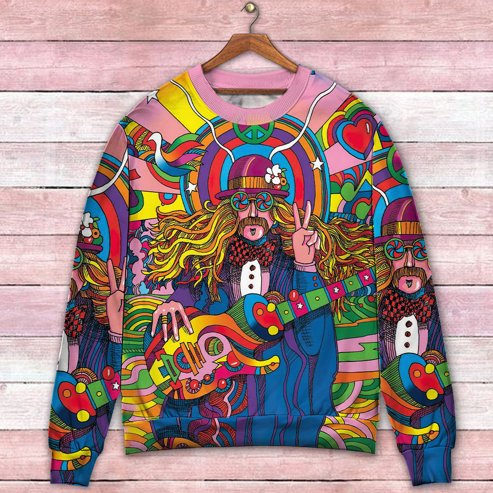Hippie Rock Music Colorful Sweater For Free Spirited Outfits Holidays And Everyday Comfort