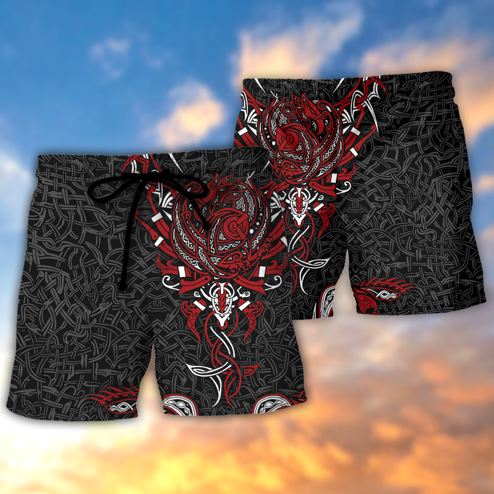 Viking Raven Warrior Lifestyle Beach Shorts Artwork Detail For Tropical Travel And Everyday Wear