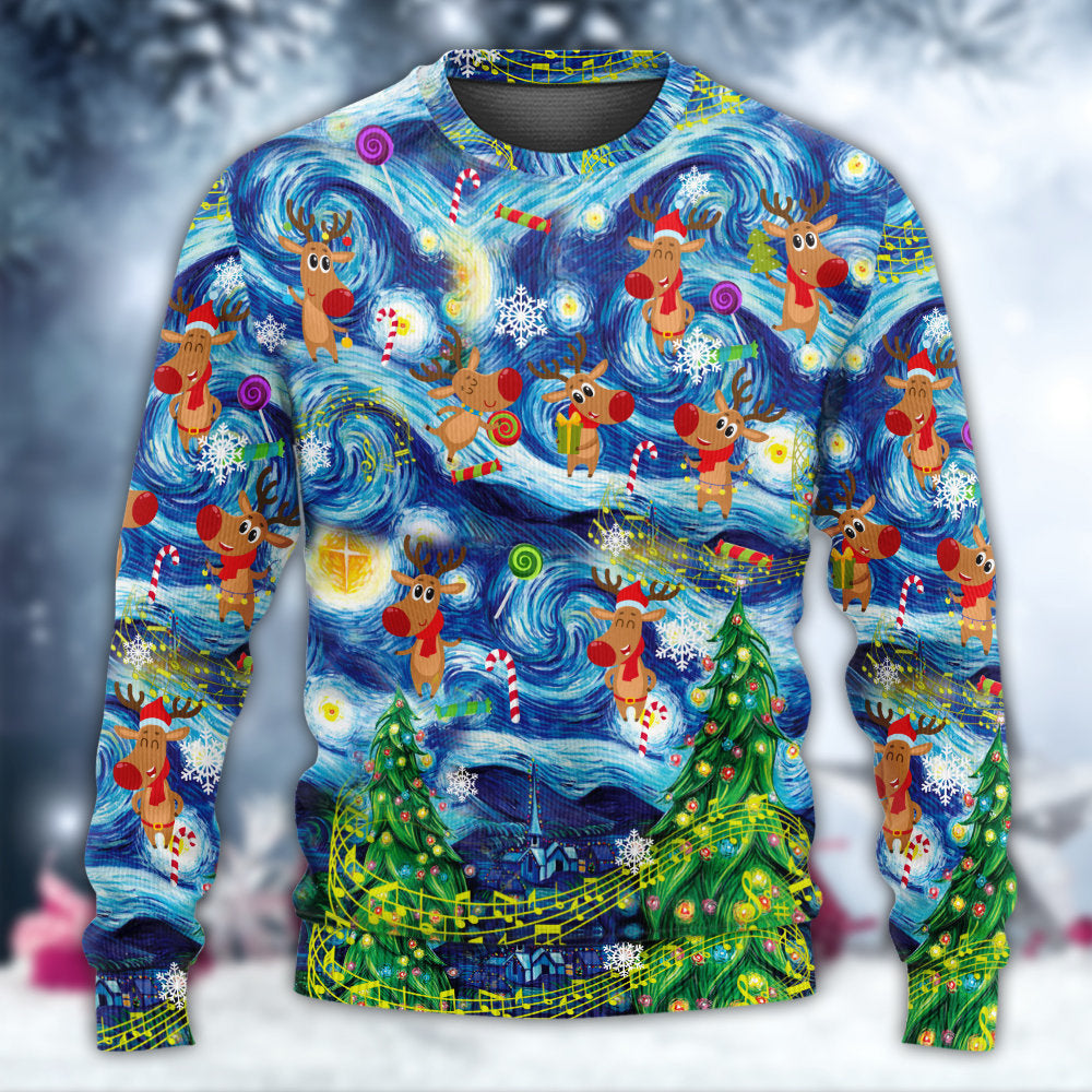 Christmas Dancing Reindeer Happy Sweater For Festive Parties Family Photos And Comfortable Seasonal Wear