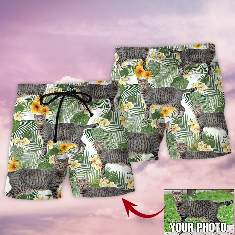 Cat Lover Various Style Personalized Photo Beach Shorts Pattern View For Resort Days And Outdoor Activities