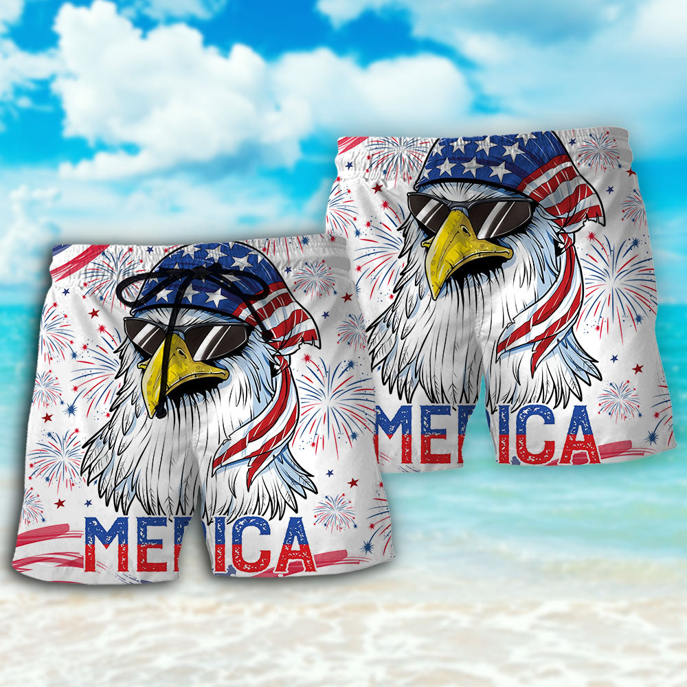 Eagle USA Independence Day Tribute Beach Shorts Artwork Detail For Comfortable Everyday Summer Wear