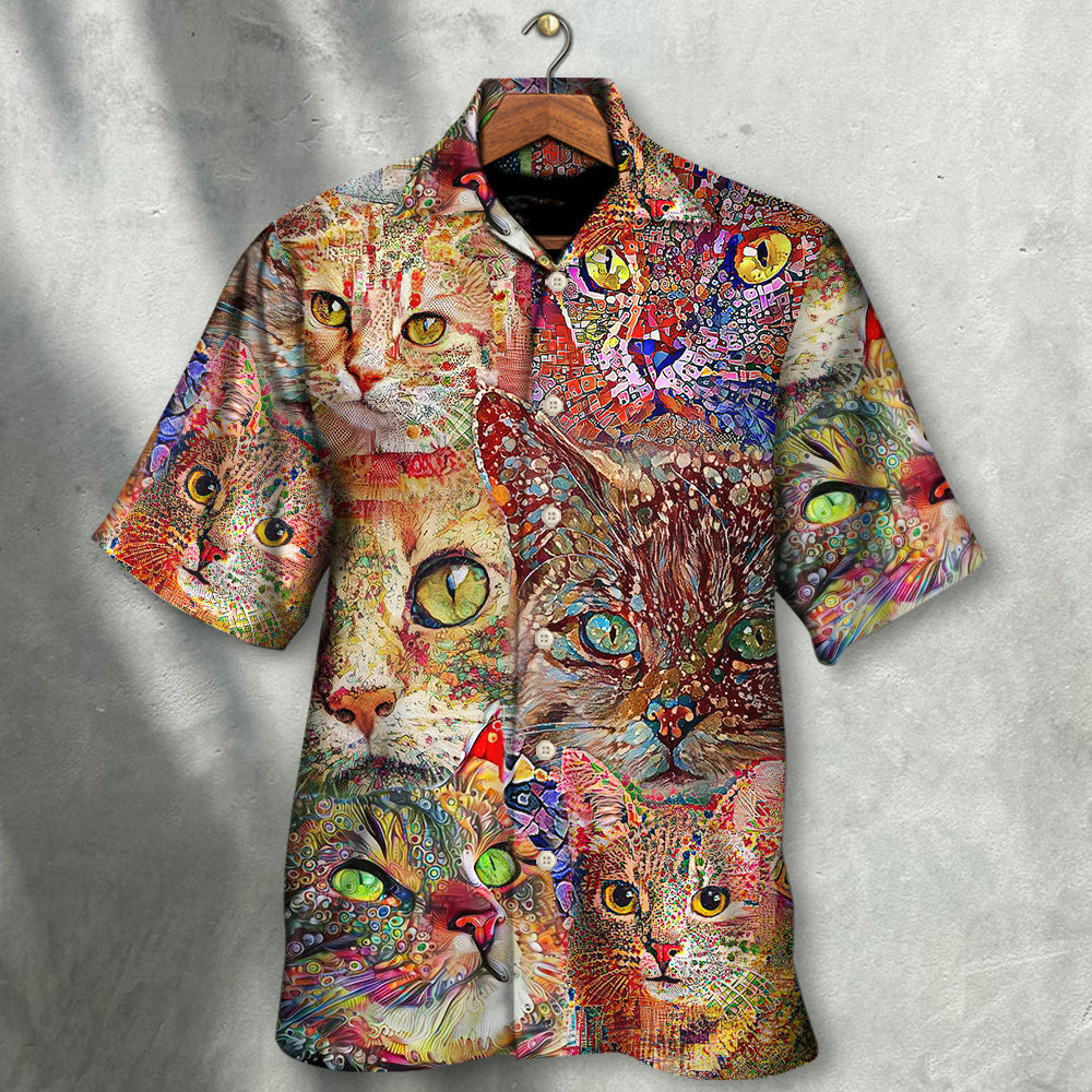 Funny Colorful Cat Hawaiian Shirt Design Detail For Beach Days And Holiday Travel