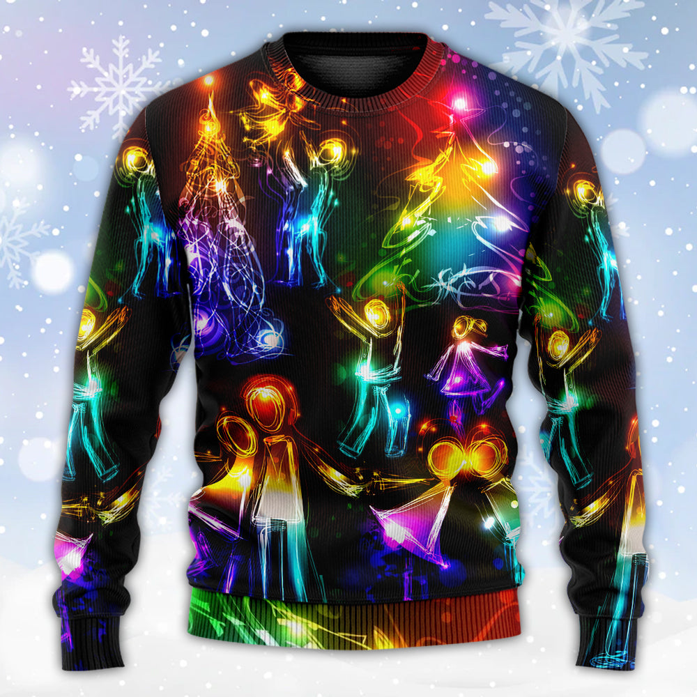 Christmas Family Tree Neon Light Sweater For Seasonal Parties Cozy Gatherings And Thoughtful Holiday Gifts