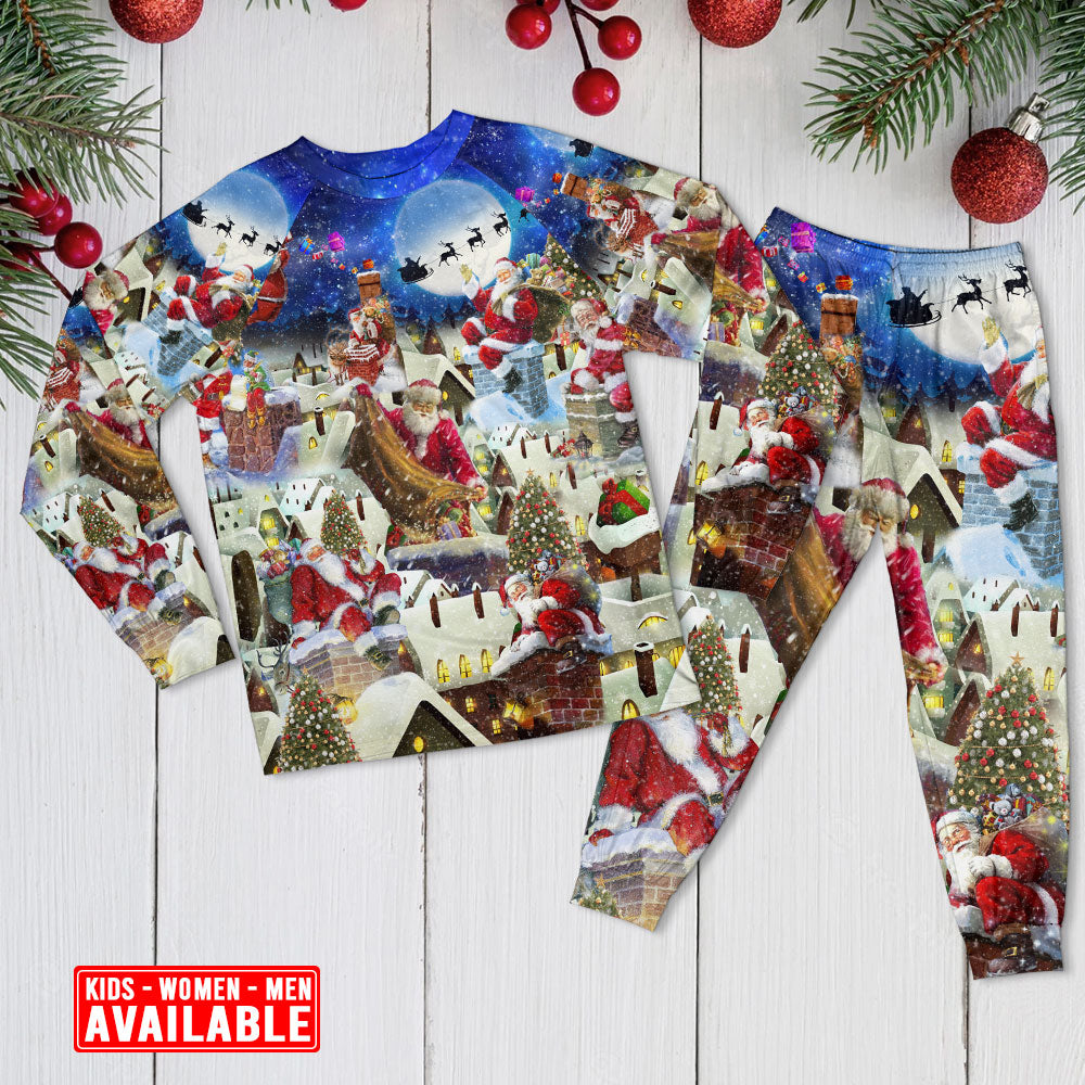 Rooftop Santa Christmas Eve Long Sleeve Pajamas Set For Christmas Sleepwear And Family Lounging