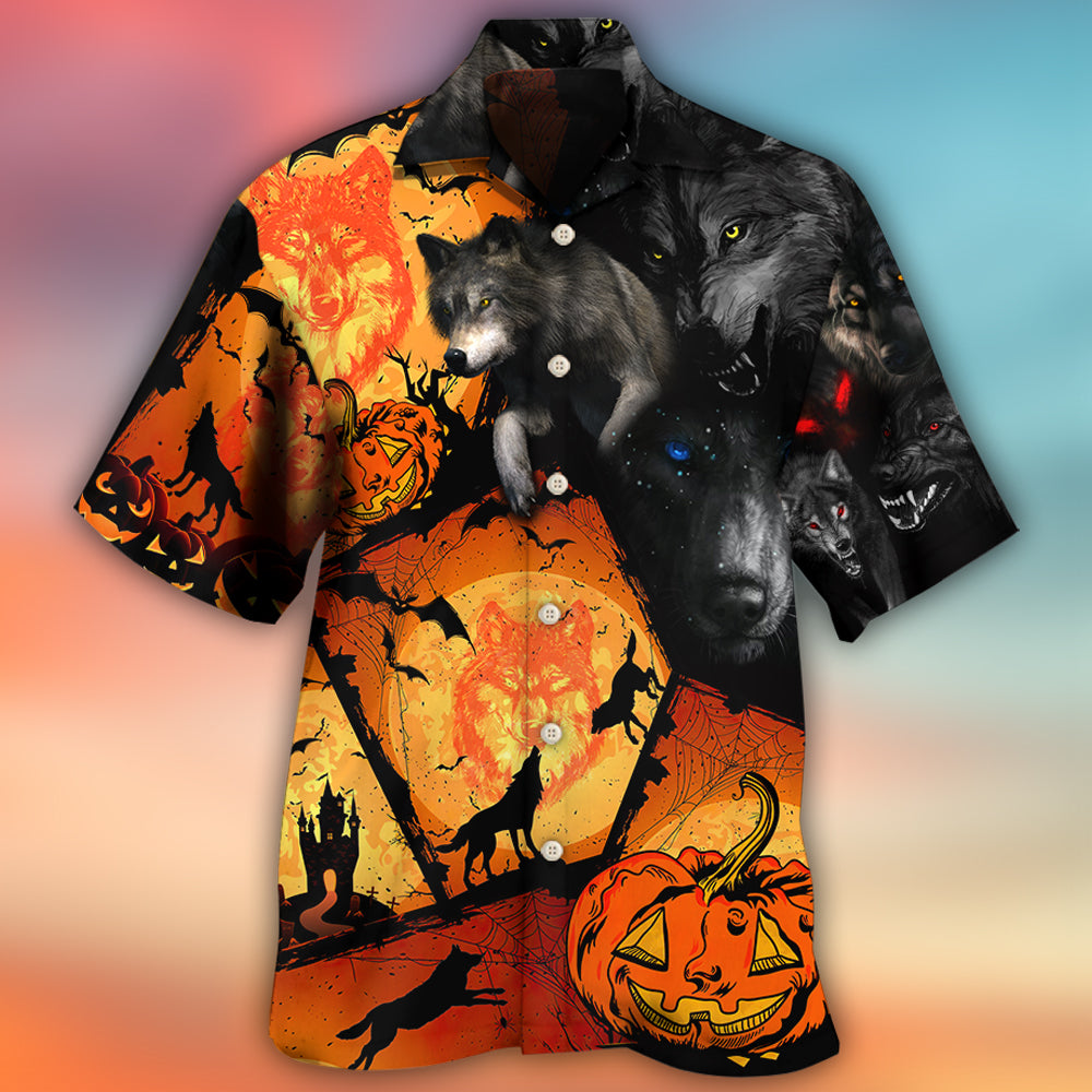 Wolf Halloween Pumpkin Scary Hawaiian Shirt For Summer Events And Casual Outdoor Wear