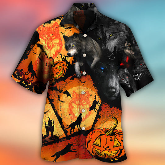 Wolf Halloween Pumpkin Scary Hawaiian Shirt For Summer Events And Casual Outdoor Wear