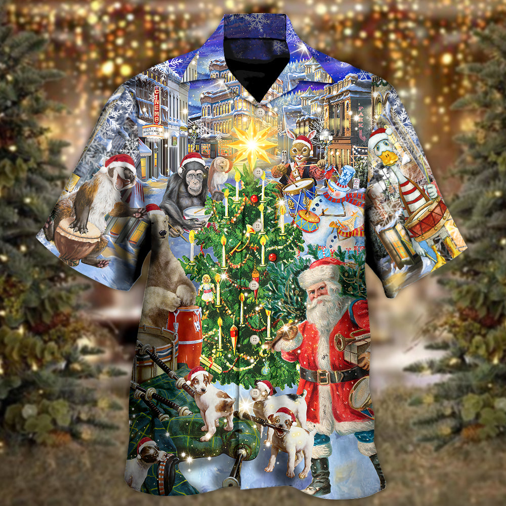 Drum Christmas Happiness Hawaiian Shirt Artwork Detail For Tropical Trips And Casual Outings
