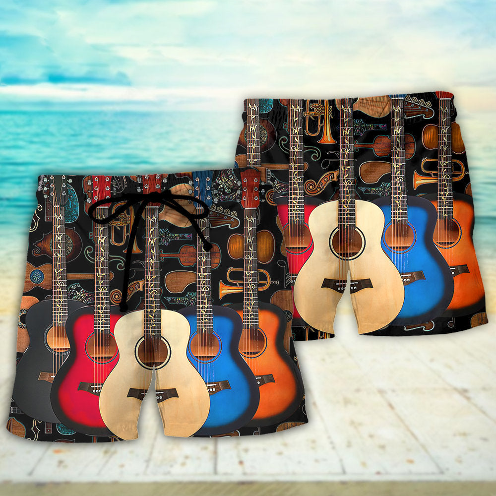 Guitar Lover Happy Life Music Vibes Beach Shorts For Resort Travel And Thoughtful Summer Gifting