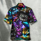 Funny Neon Colorful Cat Light Hawaiian Shirt Design View For Casual Summer Styling