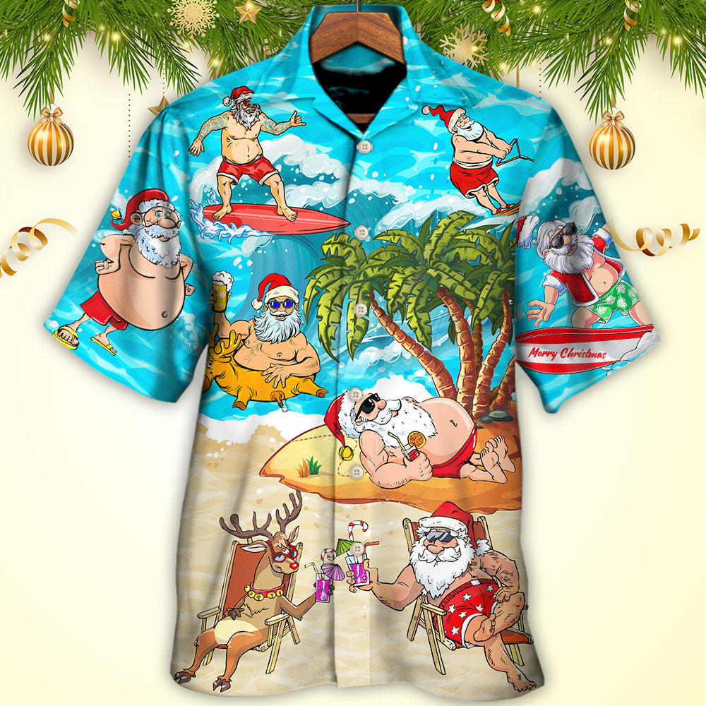 Island Christmas Santa Beach Hawaiian Shirt Pattern Detail For Vacation Style