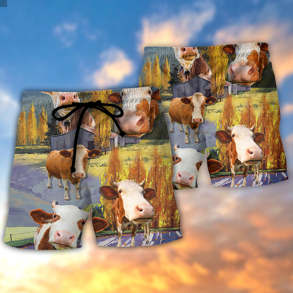 Landscape Cow Cattle Beach Shorts Pattern Detail For Island Trips And Weekend Casual Style