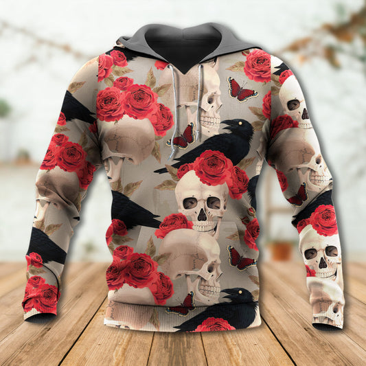 Gothic Skull Rose Raven Hoodie For Gothic Inspired Travel Casual Style And Gift Giving