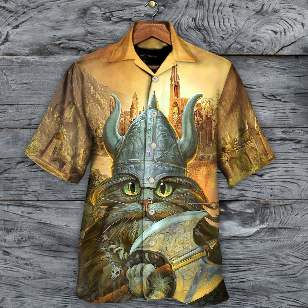 Viking Cat Adventure Purr Pillage Hawaiian Shirt Graphic Artwork Detail For Resort Wear