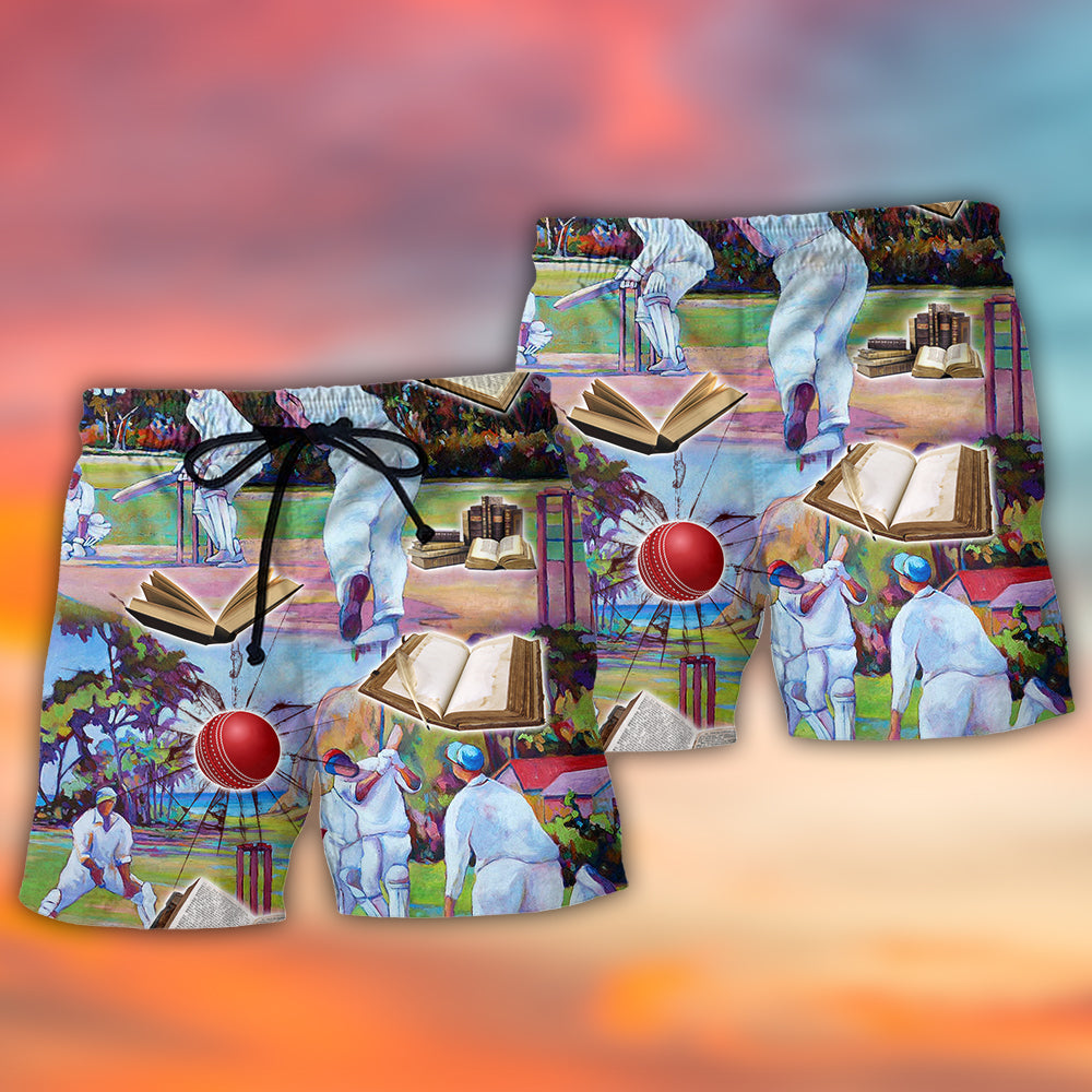 Cricket And Book Lover Beach Shorts Pattern View For Relaxed Vacation Styling