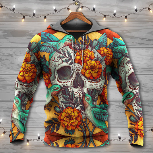 Floral Skull Hummingbird Hoodie For Alternative Fashion Events And Relaxed Everyday Wear