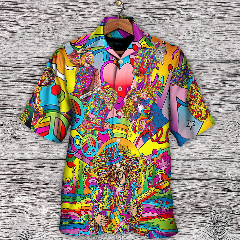 Hippie Music Guitar Musician Hawaiian Shirt Fabric Pattern Detail For Weekend Trips