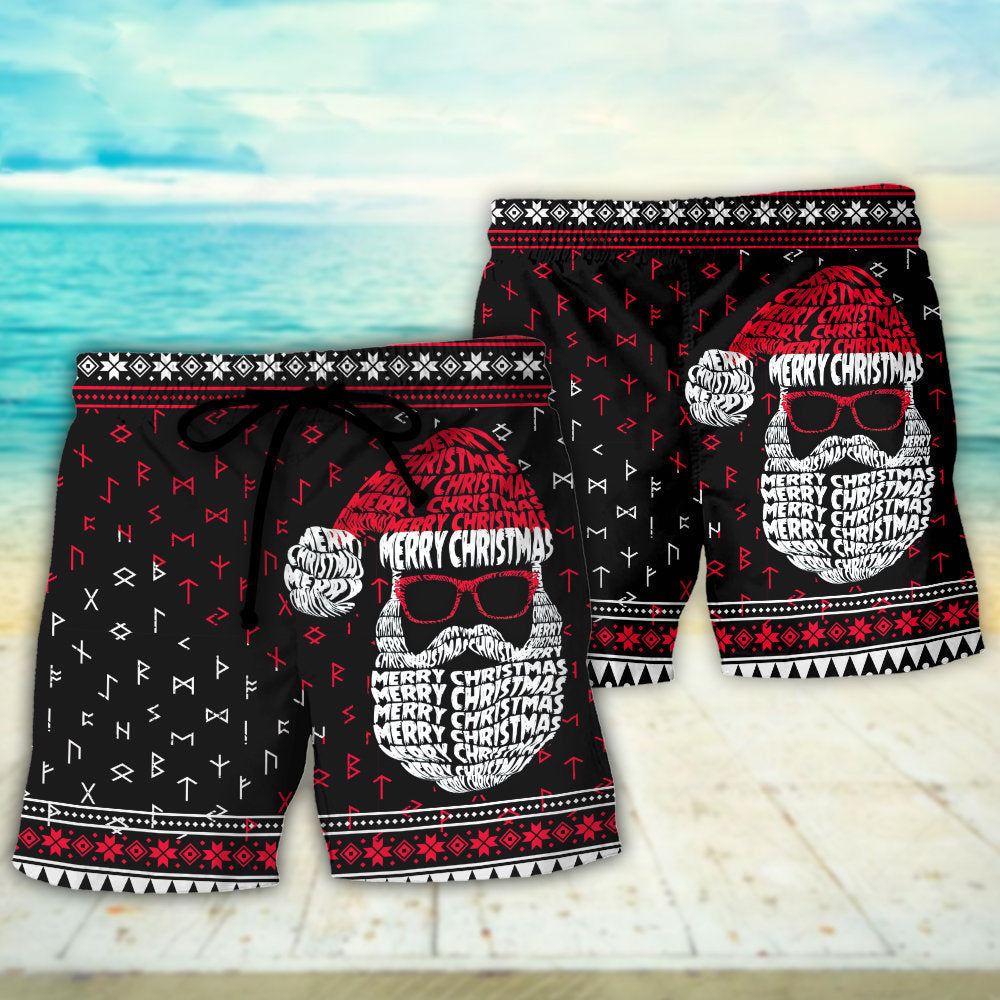 Santa Viking Pattern Holiday Beach Shorts Artwork View For Seaside Trips And Casual Style