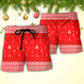 Christmas Red Cat Tree Beach Shorts Pattern Detail For Summer Travel And Bright Seasonal Outfits