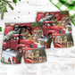 Christmas Red Truck Tree And Puppy Beach Shorts For Holiday Beach Days