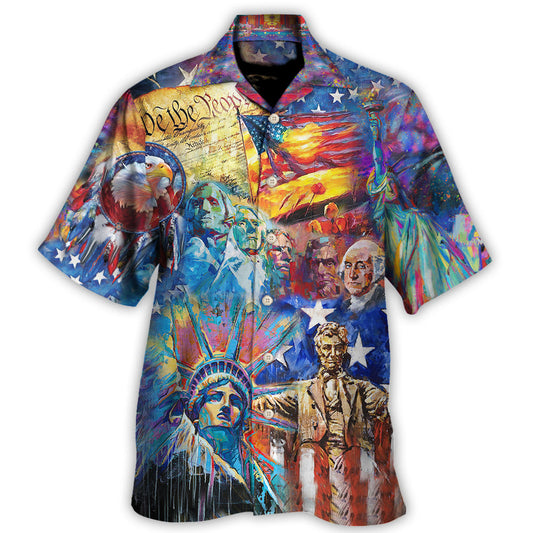 Patriotic Red White Blue American Heart Beats Hawaiian Shirt Design View For Casual Summer Styling