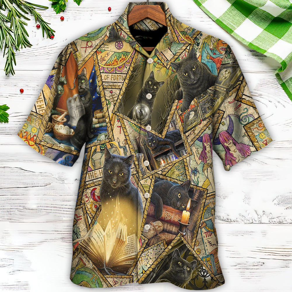 Cute Magical Vintage Cat Hawaiian Shirt Pattern Detail For Vacation Travel And Daily Wear