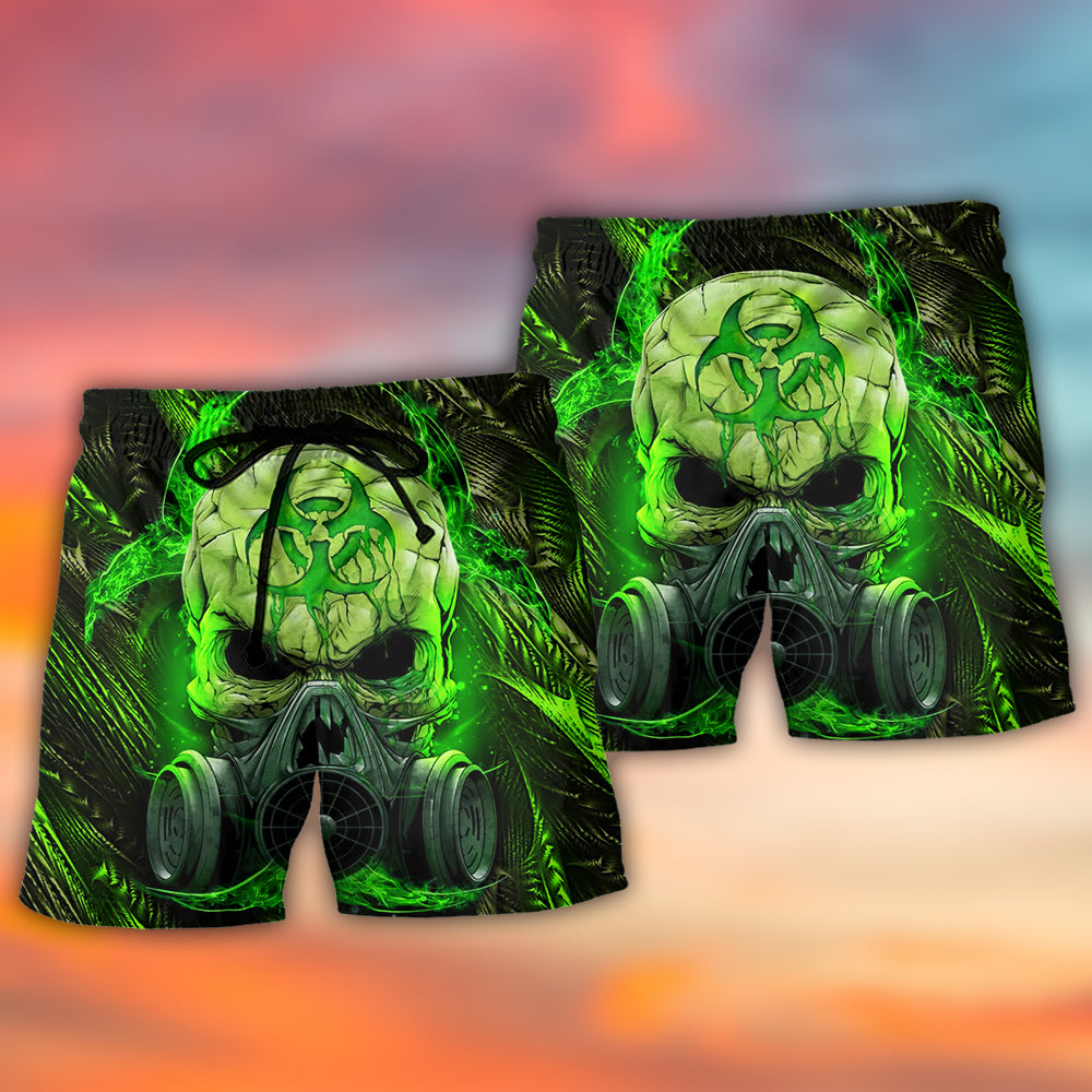 Skull Mask Green Lighting Beach Shorts Design View For Summer Events And Coastal Getaways