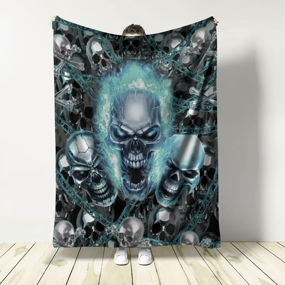 Skull Blue Flame Screaming Flannel Blanket For Cozy Bedroom Sofa Decor