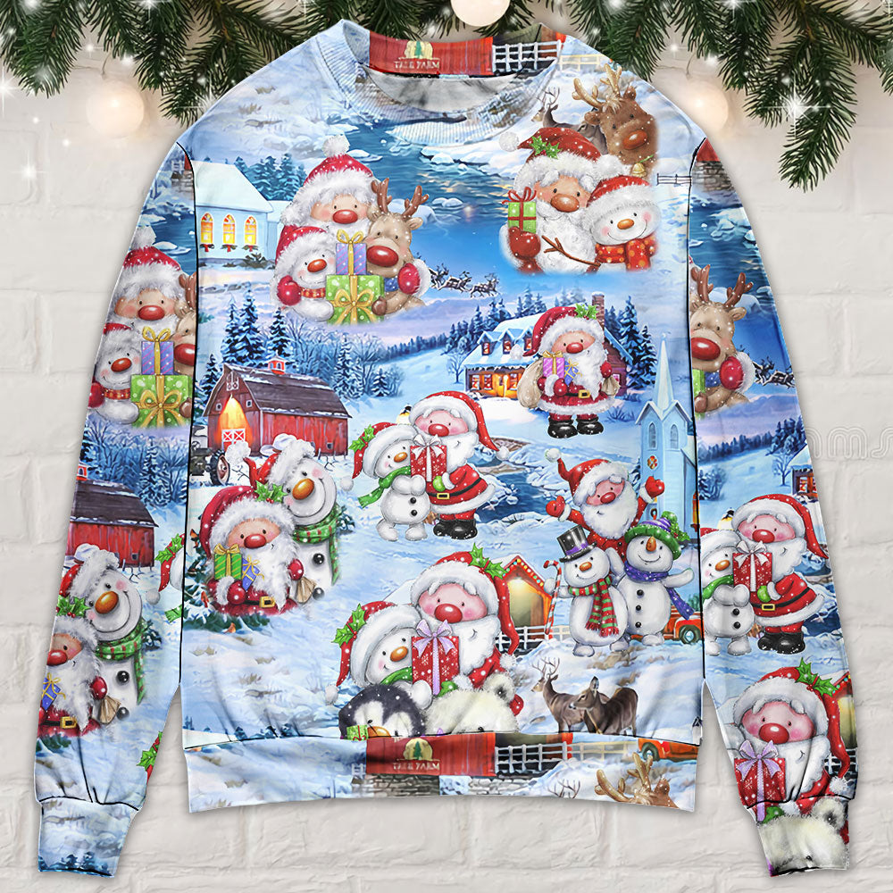 Santa And Snowman Christmas Holiday Sweater For Family Gatherings Winter Travel And Everyday Seasonal Comfort