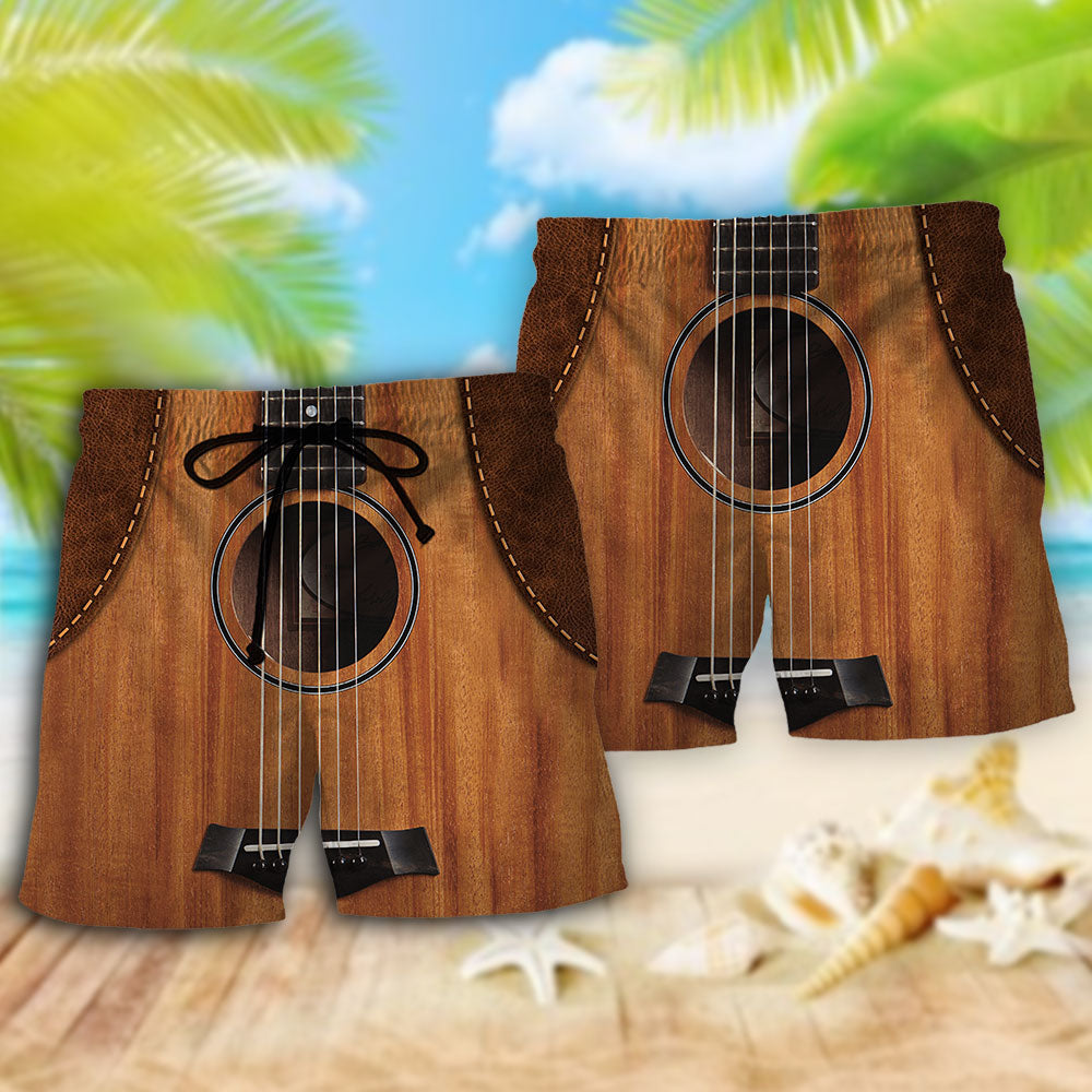 Guitar Vintage Leather Music Lover Beach Shorts Design Detail For Weekend Getaways And Beach Days