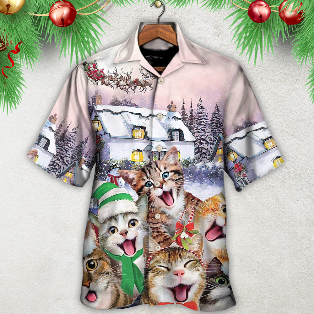 Cat Christmas Hawaiian Shirt Artwork Detail For Tropical Trips And Casual Outings