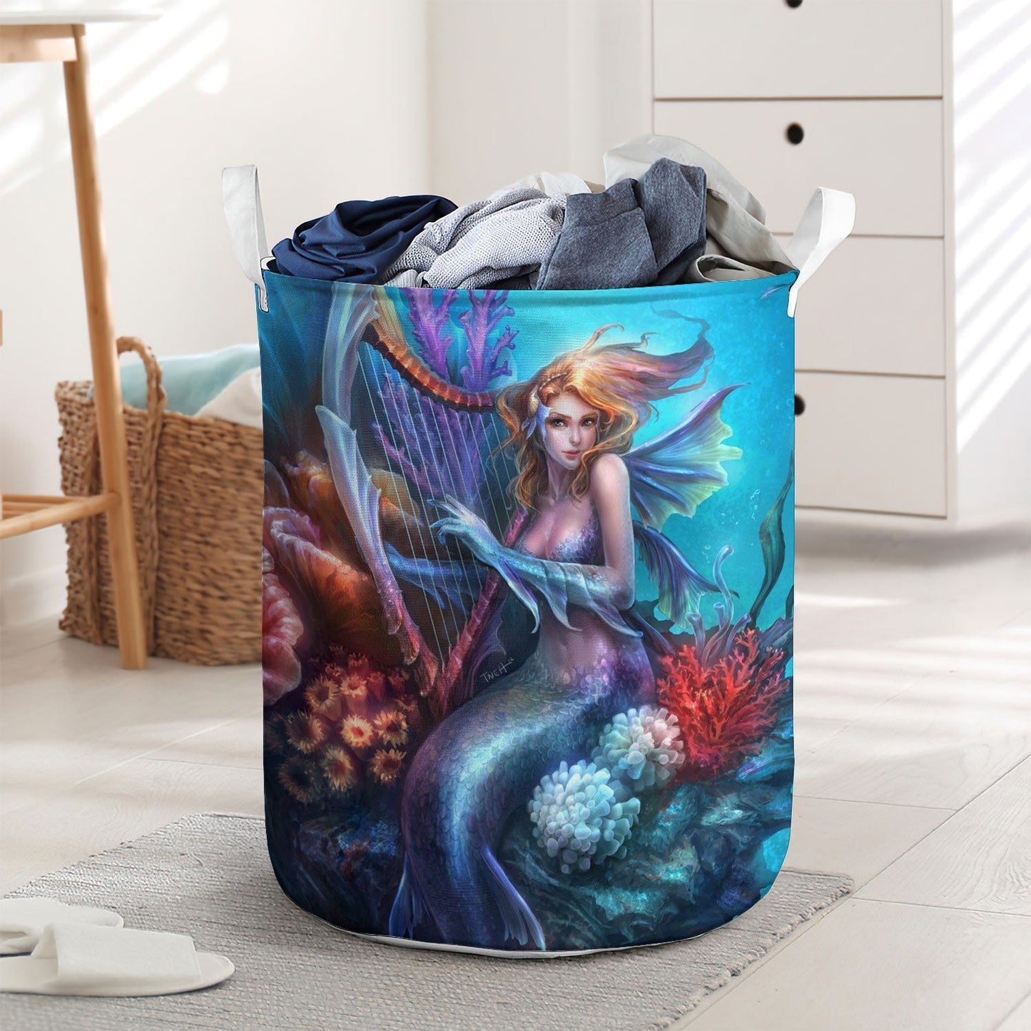 Mermaid Beautiful And Skull Laundry Basket For Room Home Organizer
