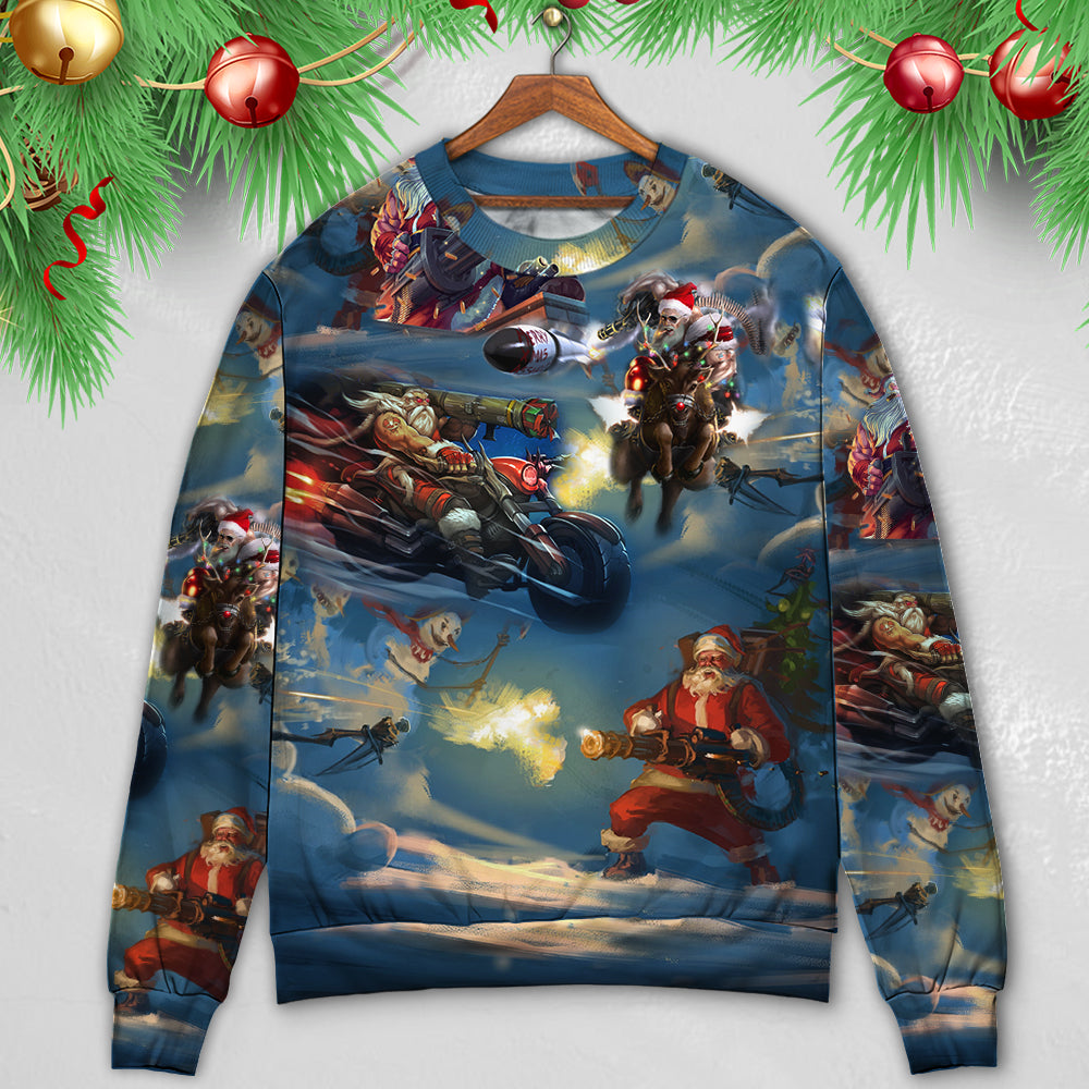 Christmas Santa Action Adventure Sweater For Winter Celebrations Family Events And Thoughtful Gifting
