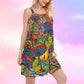 Hippie Peaceful Spirit Color Floral V-Neck Sleeveless Cami Dress For Vacations And Artistic Everyday Fashion