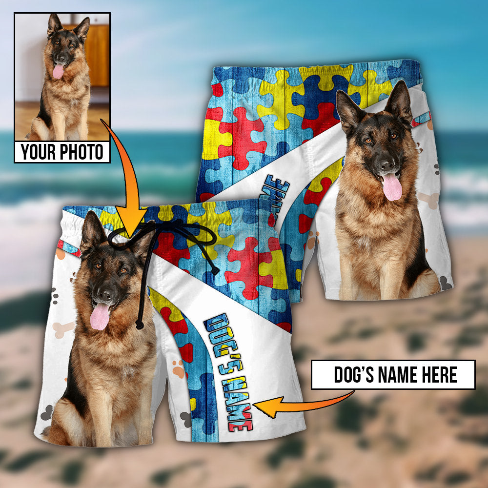 German Shepherd Lovely Dog Personalized Photo Beach Shorts Pattern Detail For Relaxed Warm Weather Outfits