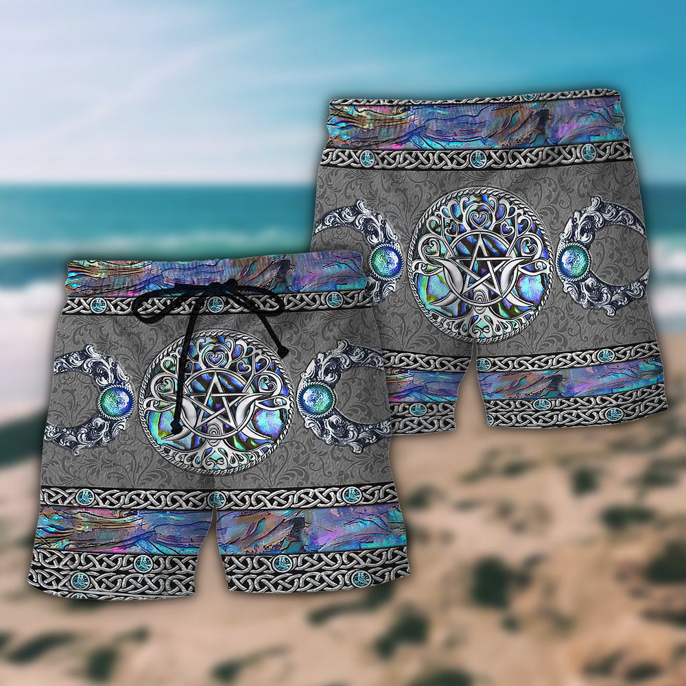 Triple Moon Mystical Witch Beach Shorts Pattern Detail For Casual Outings And Comfortable Daily Wear