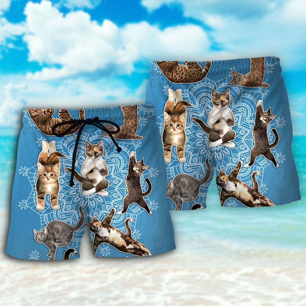 Yoga Cat Mandala Peaceful Beach Shorts For Sunny Holidays And Comfortable Daily Styling