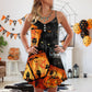 Halloween Owl Pumpkin Night V-Neck Sleeveless Cami Dress For Festivals Travel And Relaxed Casual Summer Wear