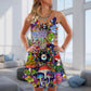 Hippie Mushroom Aliens Stay Hippie V-Neck Sleeveless Cami Dress For Summer Events And Comfortable Everyday Style