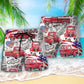 Red Truck US Flag Independence Day Beach Shorts Graphic Detail For Resort Trips And Casual Outings